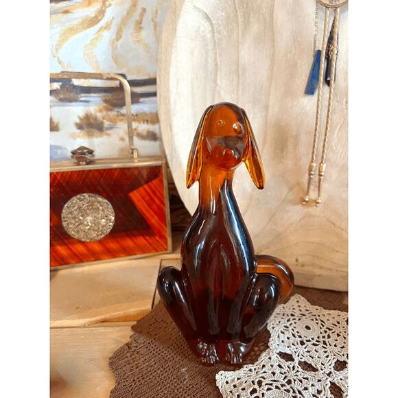 Viking Glass Mould Epic Dog Figurine Shiny Amber Glass Hound by Mosser Glass 8 I - Picture 1 of 5